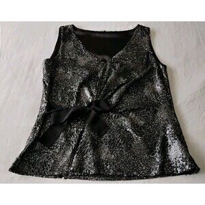Elie Tahari Textured Sequin Blouse Bow V Neck Sleeveless Blend Party Cocktail S